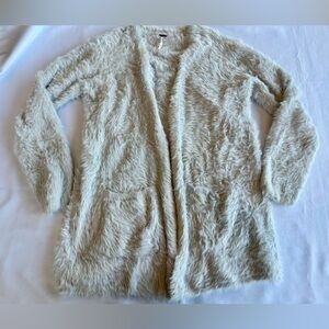 Free People Fuzzy Eyelash Cozy Open Front Long Cardi in Silver Cloud Grey Sz S/P